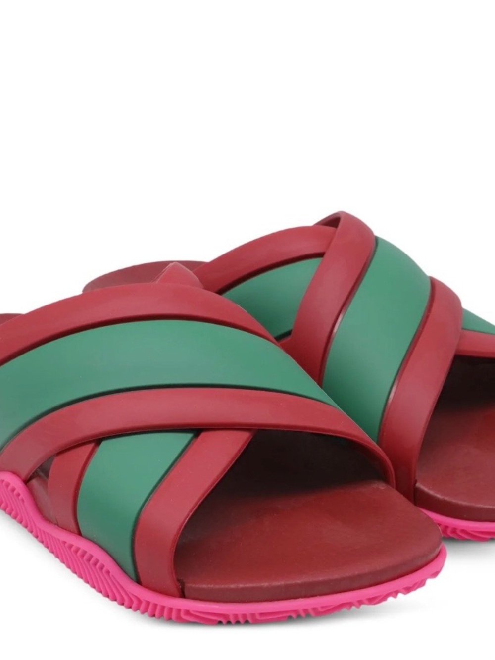 Gucci Green & Red Crisscross Slide Sandals with Pink Outsole